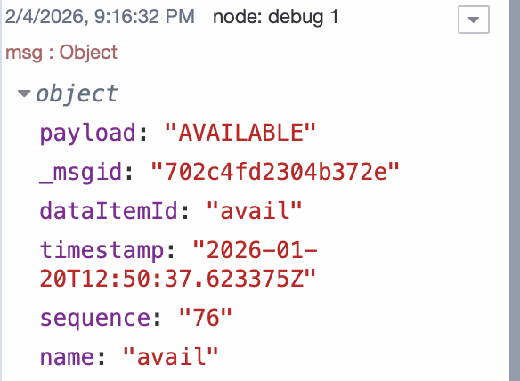 MTConnect Data Item node output on debug panel